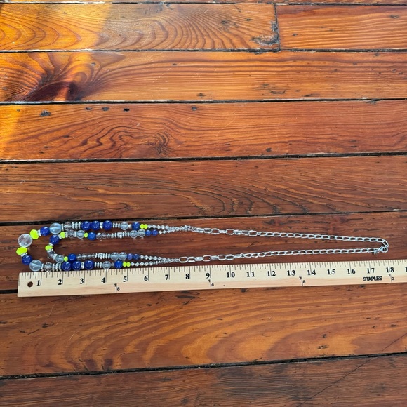 Loft Necklace Yellow Navy & Silver Tone With faceted beads 36” Double Stranded - Picture 5 of 6